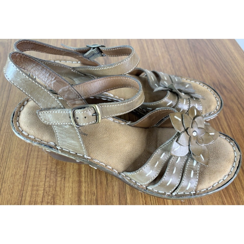 VTG Naturalizer Natural Soul Womens Green Leather Wedge Sandal with Flower  9